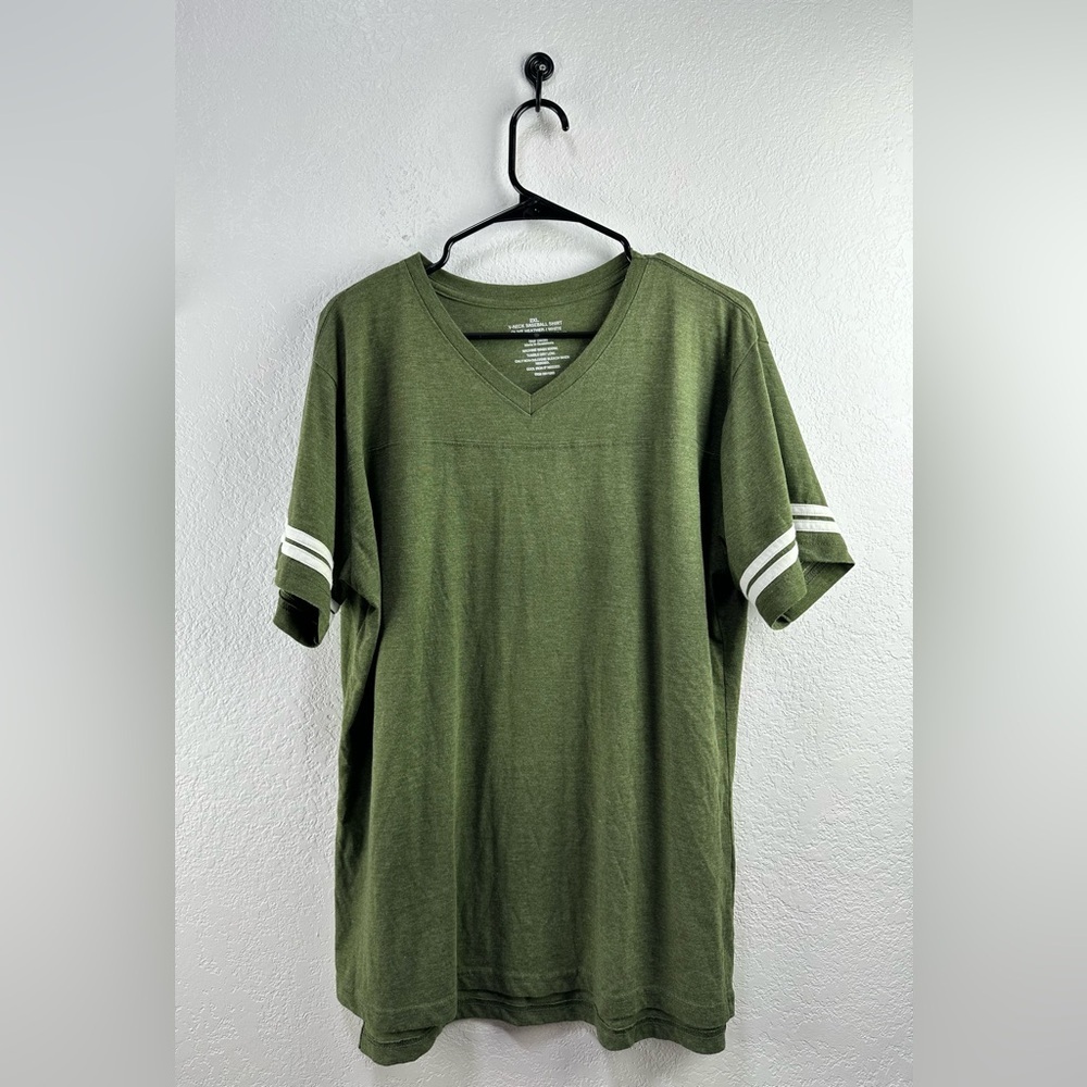Women’s Olive Heather/White V-Neck Baseball T-Shirt Size 2XL